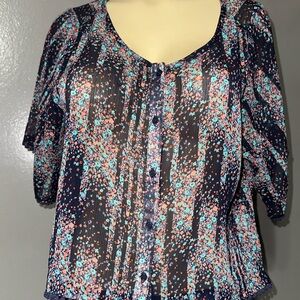 Mudd Multicolor Sheer Button-Up Blouse small